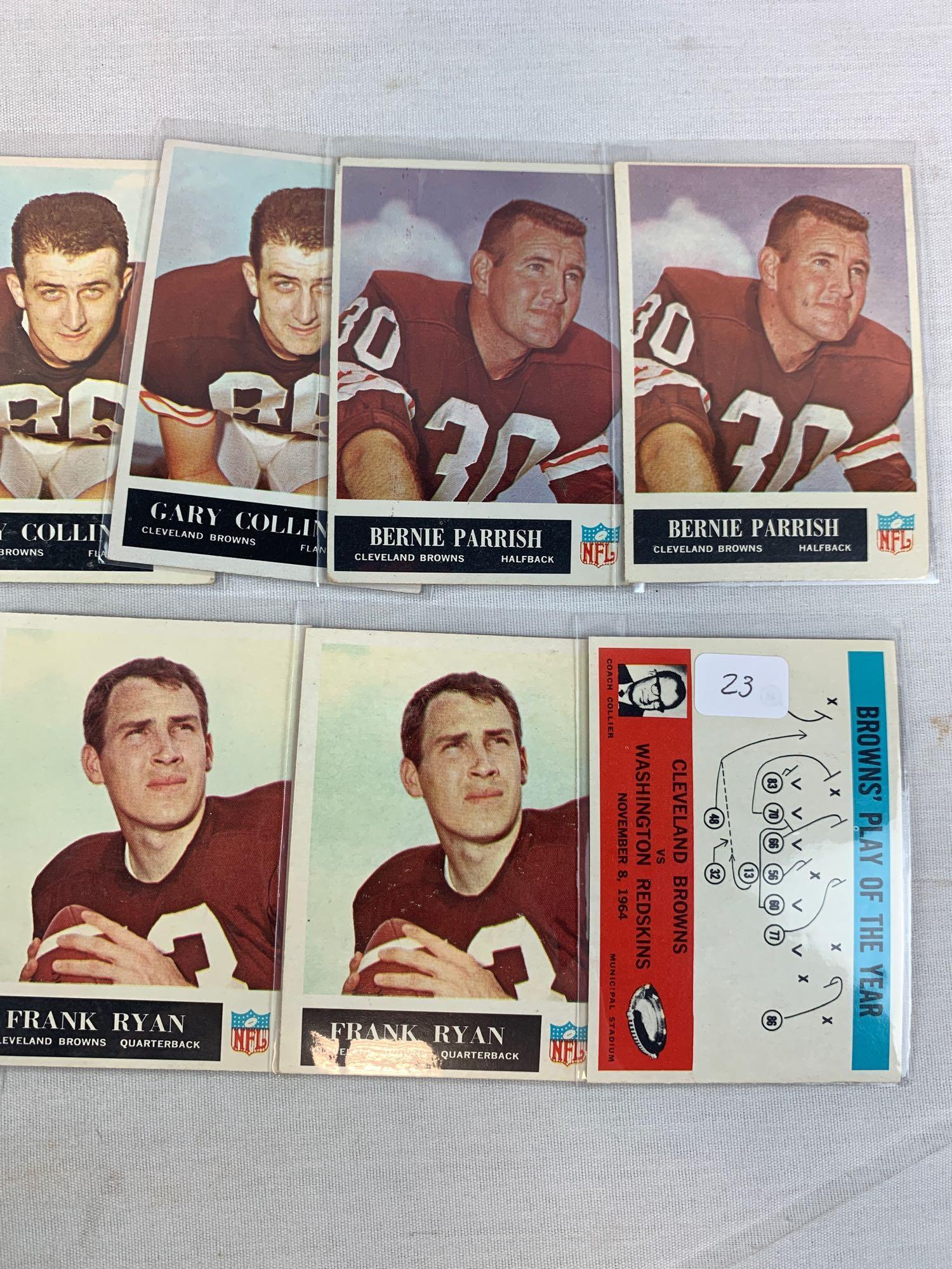 Thirteen 1965 Philadelphia Brand Cleveland Browns Football Cards - Play of the Year, (2) Ryan, (2) G