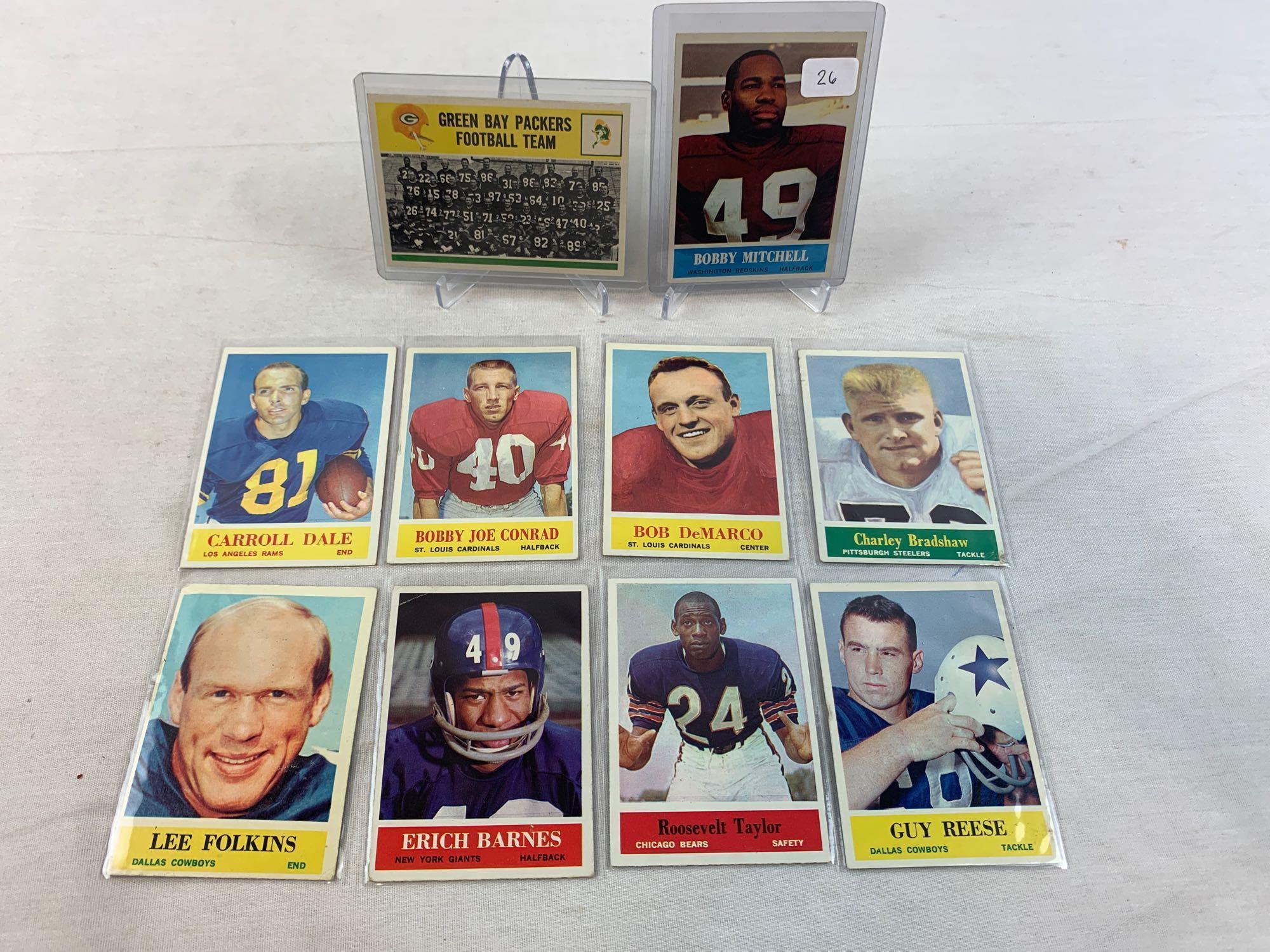 Ten 1964 Philadelphia Brand Football Cards - Reese, Taylor, Folkins, DeMarco, Conrad, Bradshaw, Barn