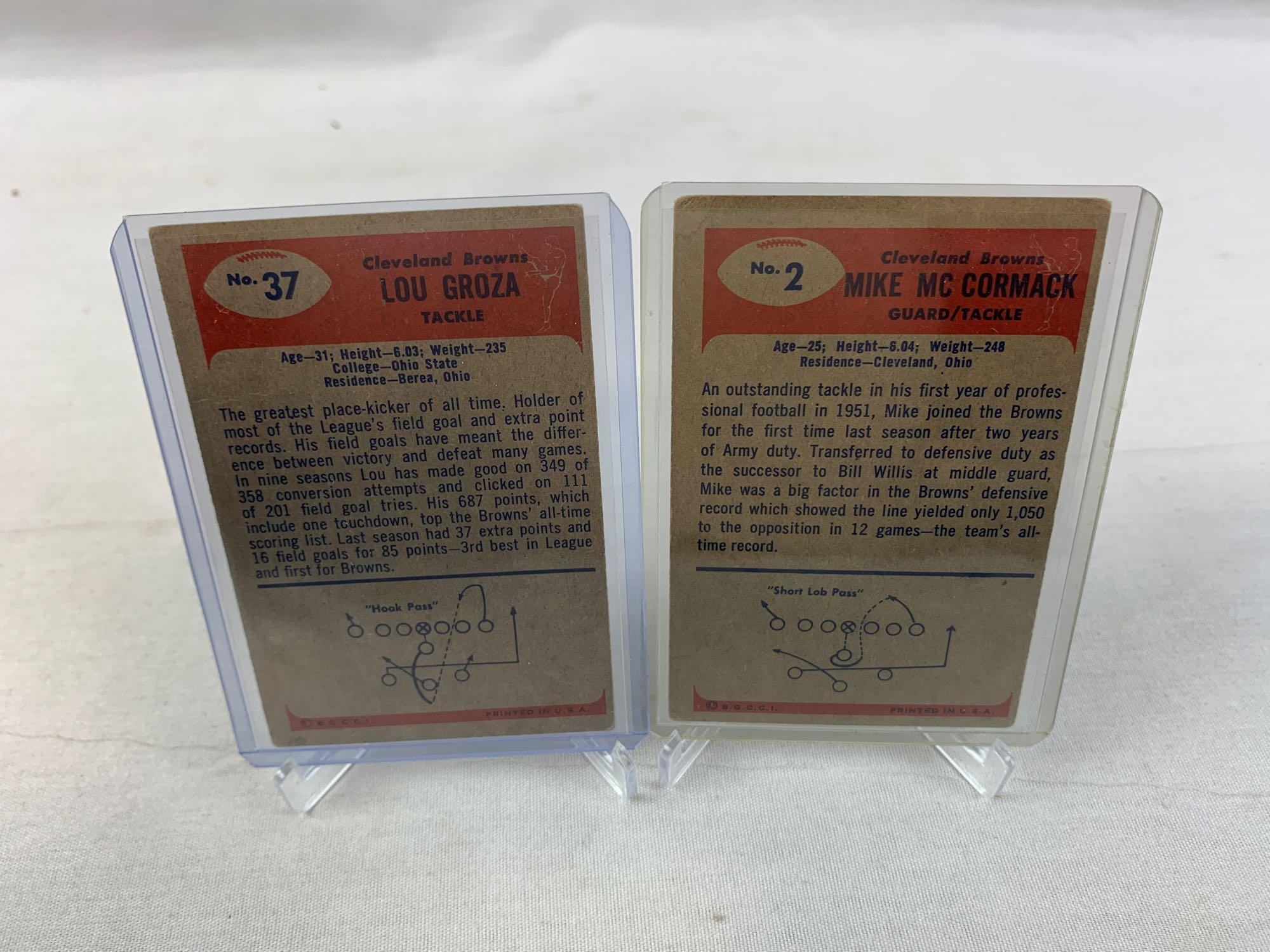 Two 1955 Bowman Football Cards - Mike McCormack Rookie & Lou Groza