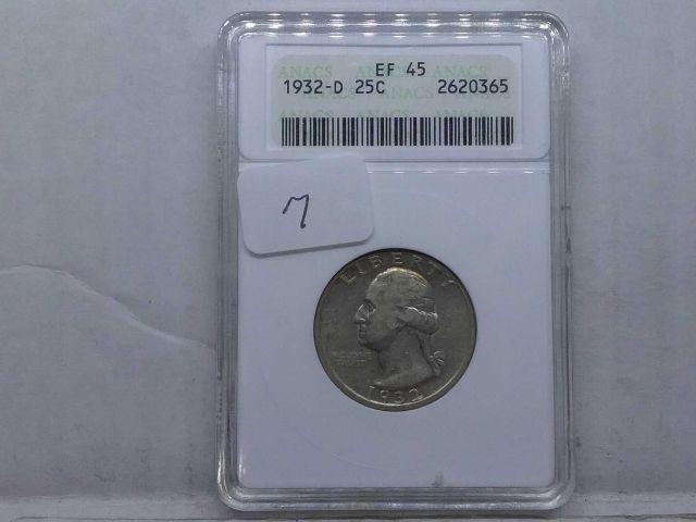 1932D WASHINGTON QUARTER ANACS EF45