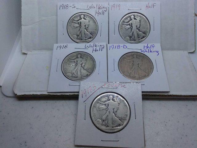 1917S REV.,18,18D,18S,19, WALKING LIBERTY HALVES (5-COINS) AG-F