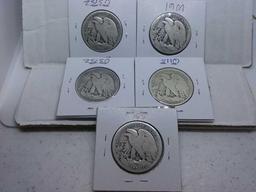 1917S REV.,18,18D,18S,19, WALKING LIBERTY HALVES (5-COINS) AG-F