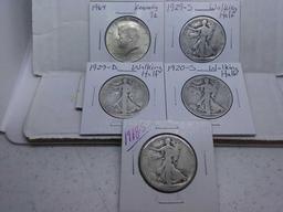 1918S,20S,29D,29S,64, U.S. SILVER HALVES (5-COINS) G-UNC