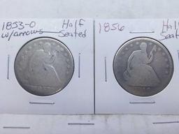 1853O,56, SEATED HALVES (2-COINS)