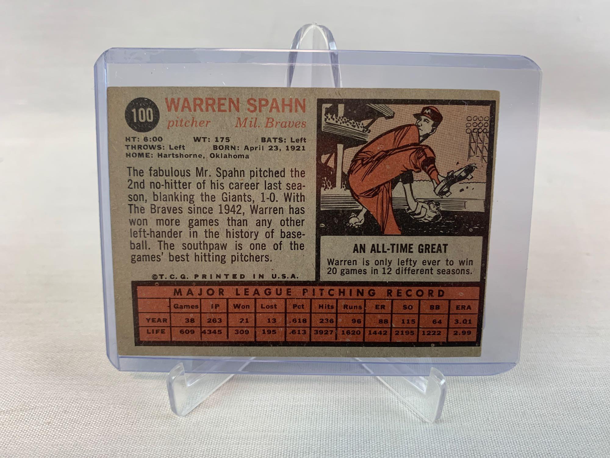 1962 Topps Warren Spahn #100 VG/EX Centering Holds it Back