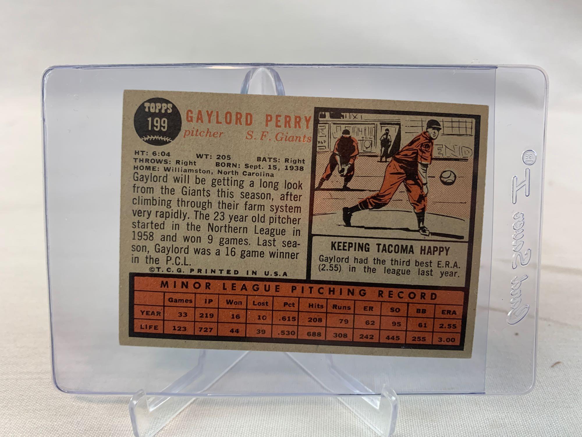 1962 Topps Gaylord Perry #199 Rookie HOF VG-EX Few Minor Wrinkles Hold It Back Faces Up Much Nicer