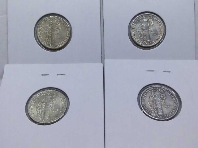 1940,41,42,44, MERCURY DIMES (4-COINS) AU-UNC