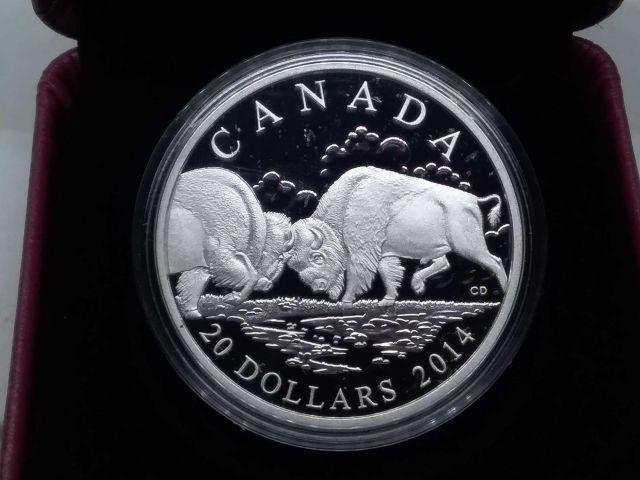 2014 CANADIAN $20. .9999 SILVER BISON THE FIGHT IN HOLDER PF