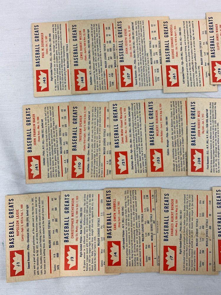 1960 Fleer Baseball Greats Lot of 20 w/Babe Ruth