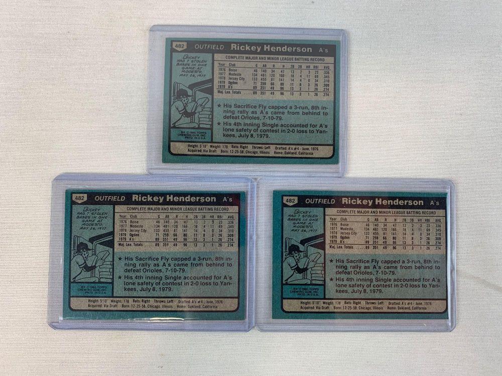 1980 Topps #482 Rickey Henderson RC - Lot of 6