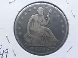 1853 SEATED HALF VG