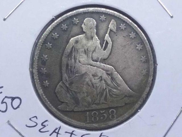 1858O SEATED HALF VG