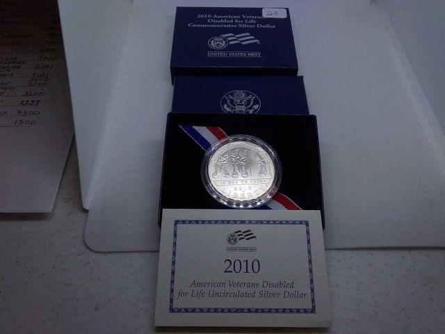 2010 DISABLED VETERANS SILVER DOLLAR IN HOLDER BU