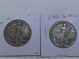 1943D,43S, WALKING LIBERTY HALVES 2-COINS