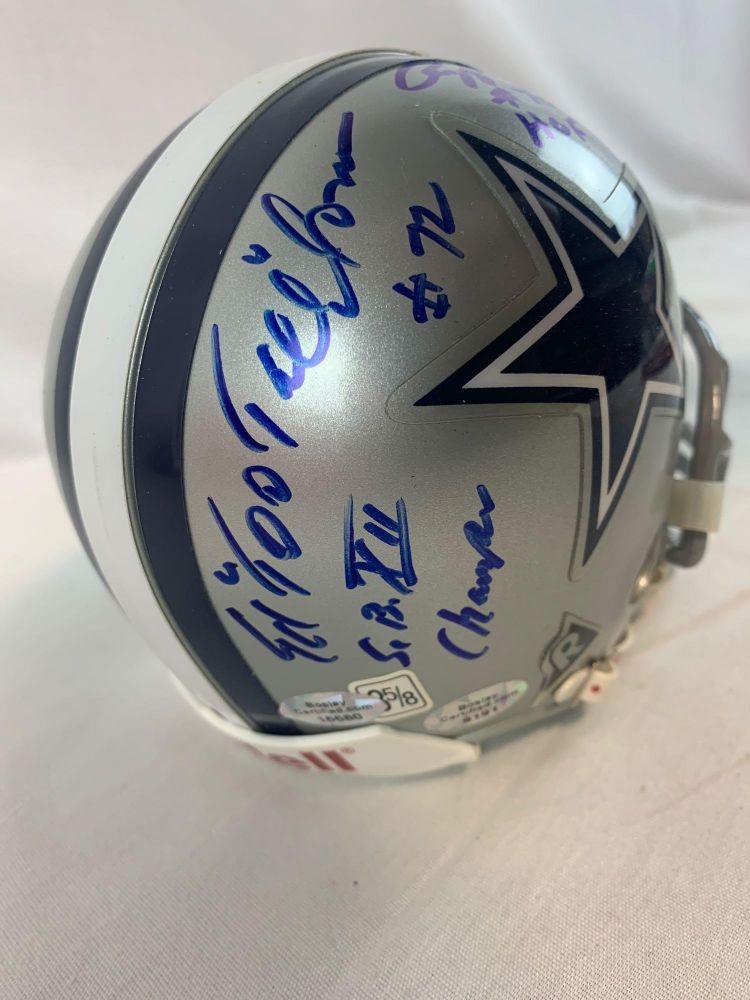 Dallas Cowboys mini helmet w/ Ed Too Tall Jones, Raphael Wright, hologram cert