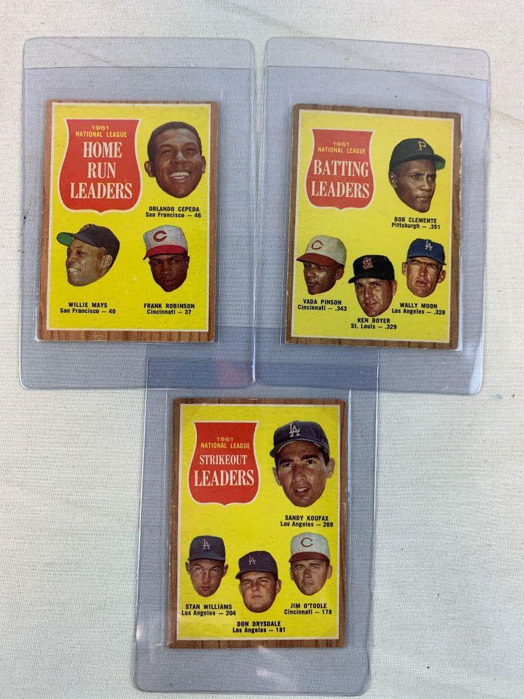 1962 (3) Leaders Topps Baseball Cards Clemente, Mays, Koufax, Robinson