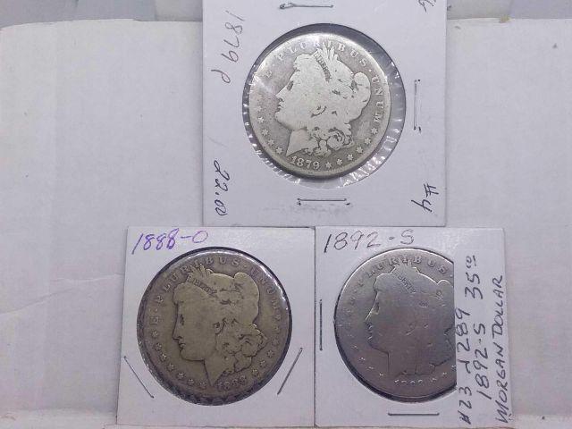 1879,88O,92S, MORGAN DOLLARS (3-COINS)