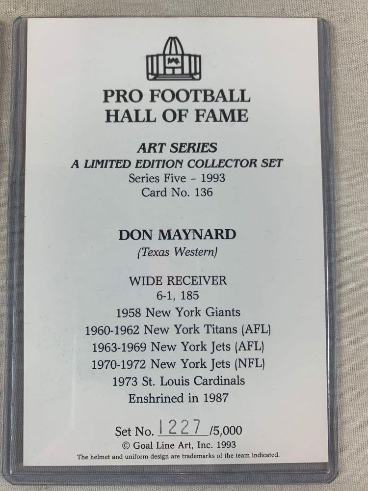 1993 Don Maynard & 1994 Jackie Smith signed goal line art cards