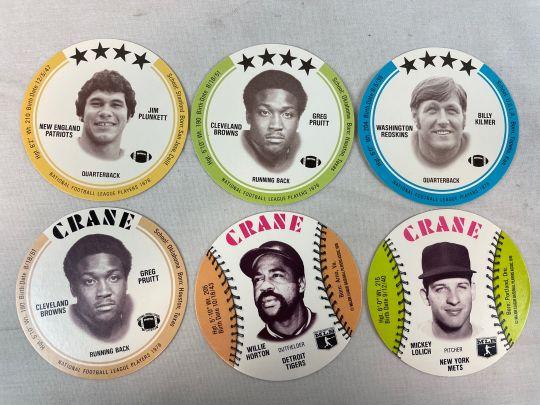 1976 Crane Discs MINT  (6) Card Star FB/BB Lot w/ G. Pruitt(2) -Kilmer-Lolich