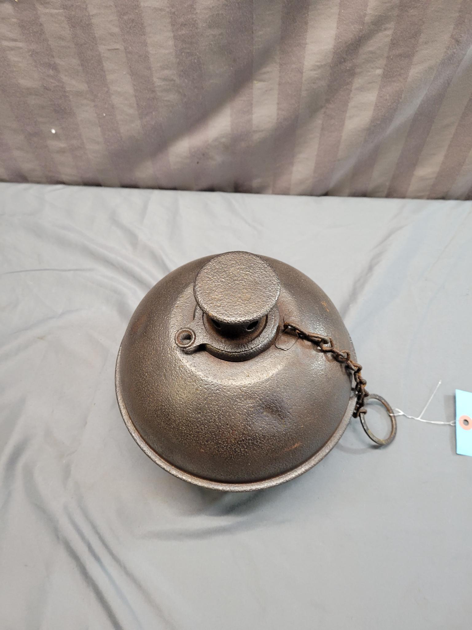 Antique Cast Iron oil torch with chain hanger