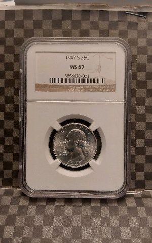 1947S WASHINGTON QUARTER NGC MS67