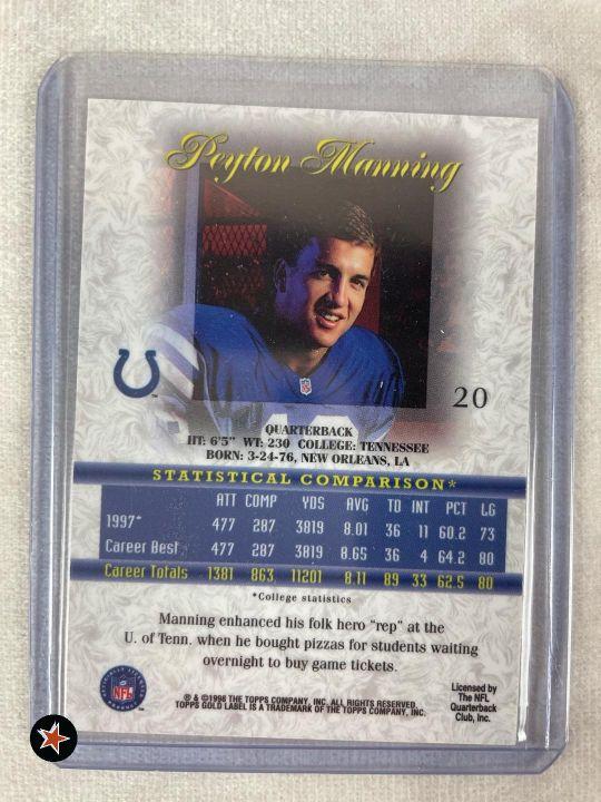 1998 Topps Gold Label Peyton Manning (2) Variations Rookie Cards