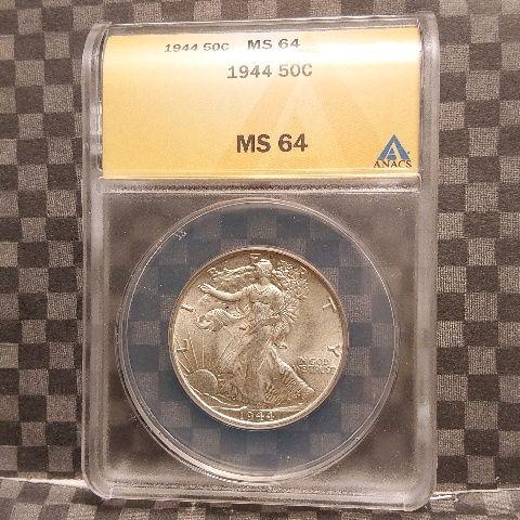 1944 WALKING LIBERTY HALF ANACS MS64