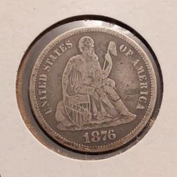 1876CC SEATED DIME F