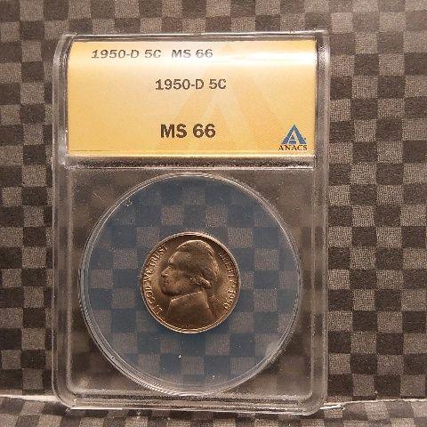 1950D JEFFERSON NICKEL ANACS MS66