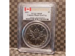 2012 CANADIAN SILVER MAPLE LEAF PCGS MS68