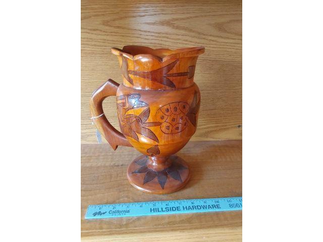 WOODEN CARVED PITCHER