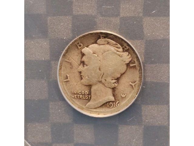 1916D MERCURY DIME ANACS G06 DETAILS SCRATCHED