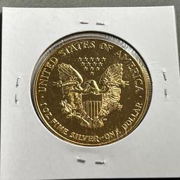 Gold Plated 1999 US Silver Eagle, .999 fine silver, UNC