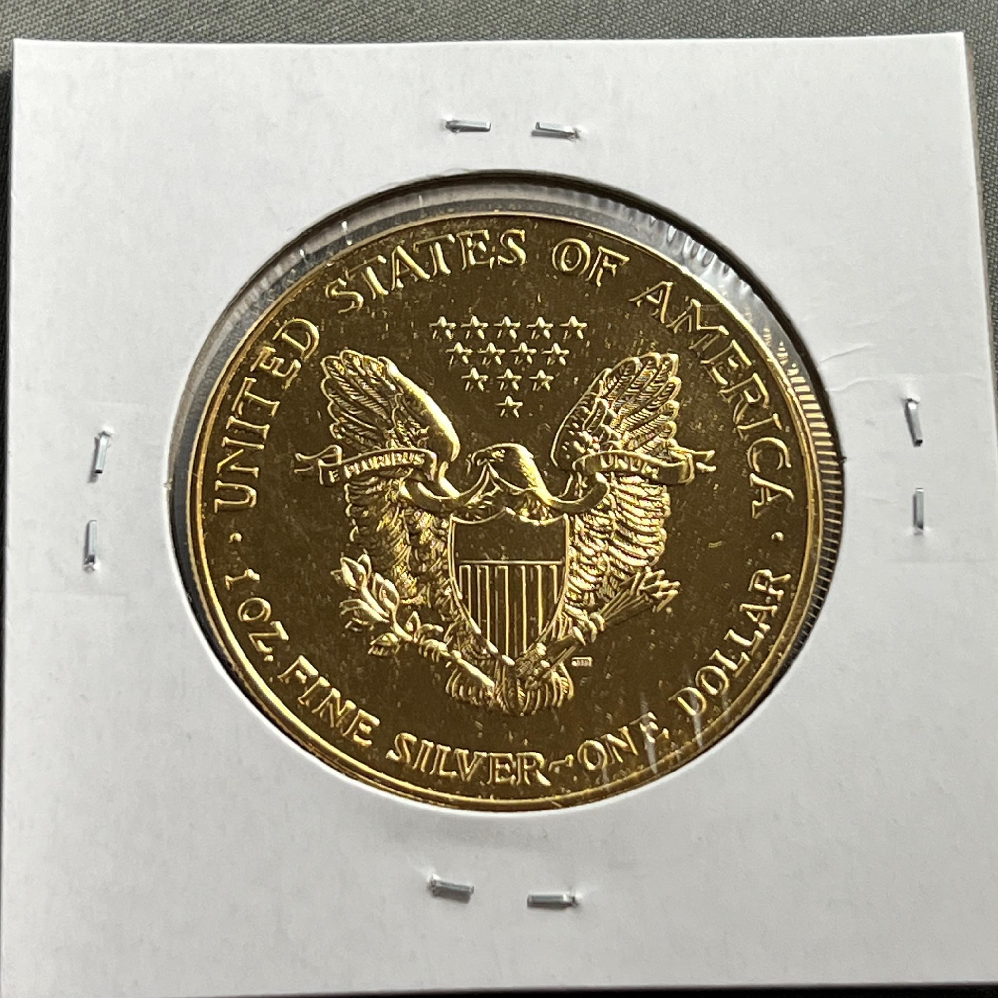 Gold Plated 1999 US Silver Eagle, .999 fine silver, UNC