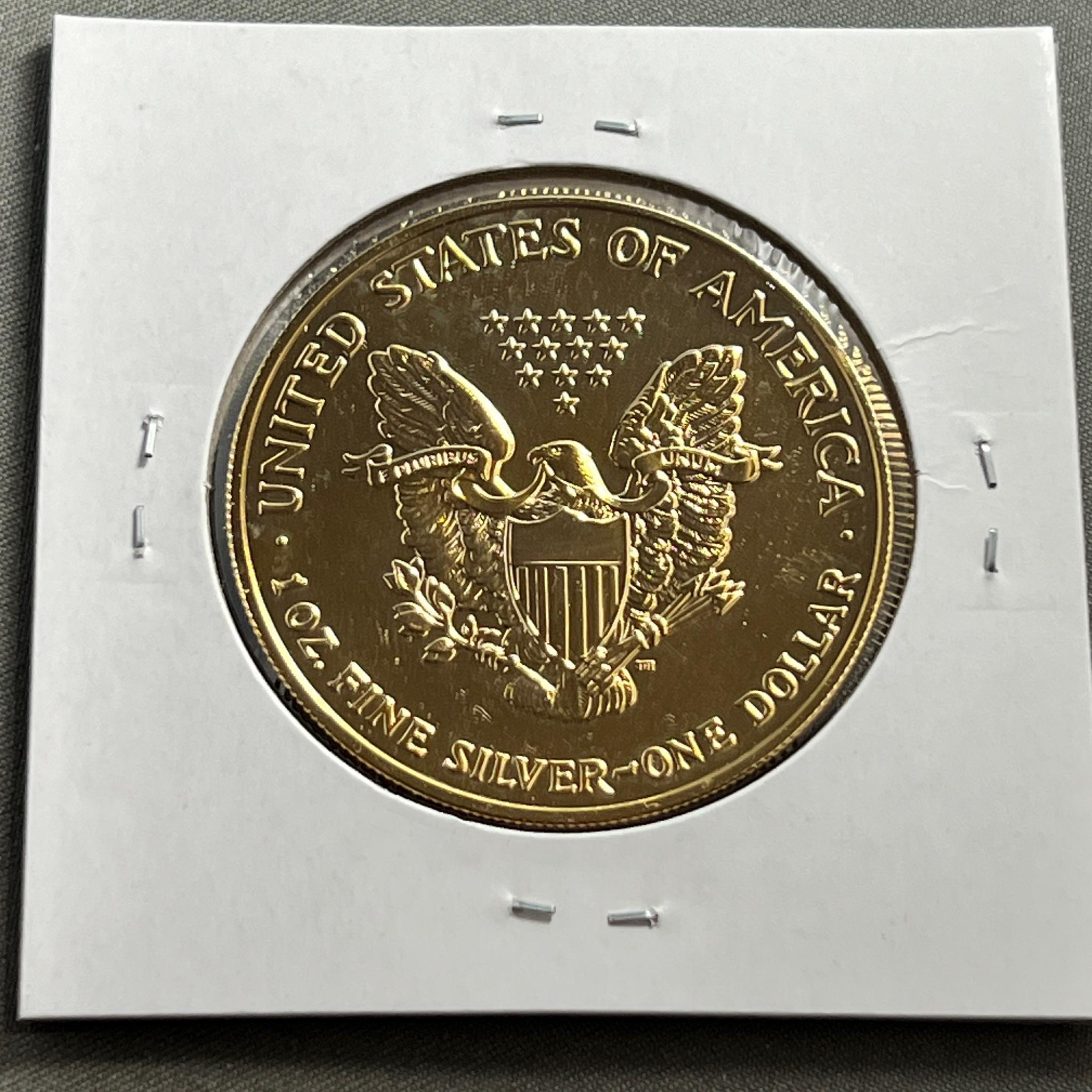 Gold Plated 2005 US Silver Eagle, .999 fine silver, UNC GEM