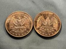 2- Vintage One Troy Ounce Copper Rounds, sells times the money