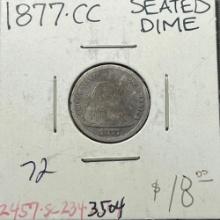1877-CC Seated Liberty Dime, KEY DATE