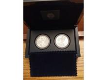 2013 SILVER EAGLE 2-COIN SET IN HOLDER REV. PROOF AND ENHANCED PROOF