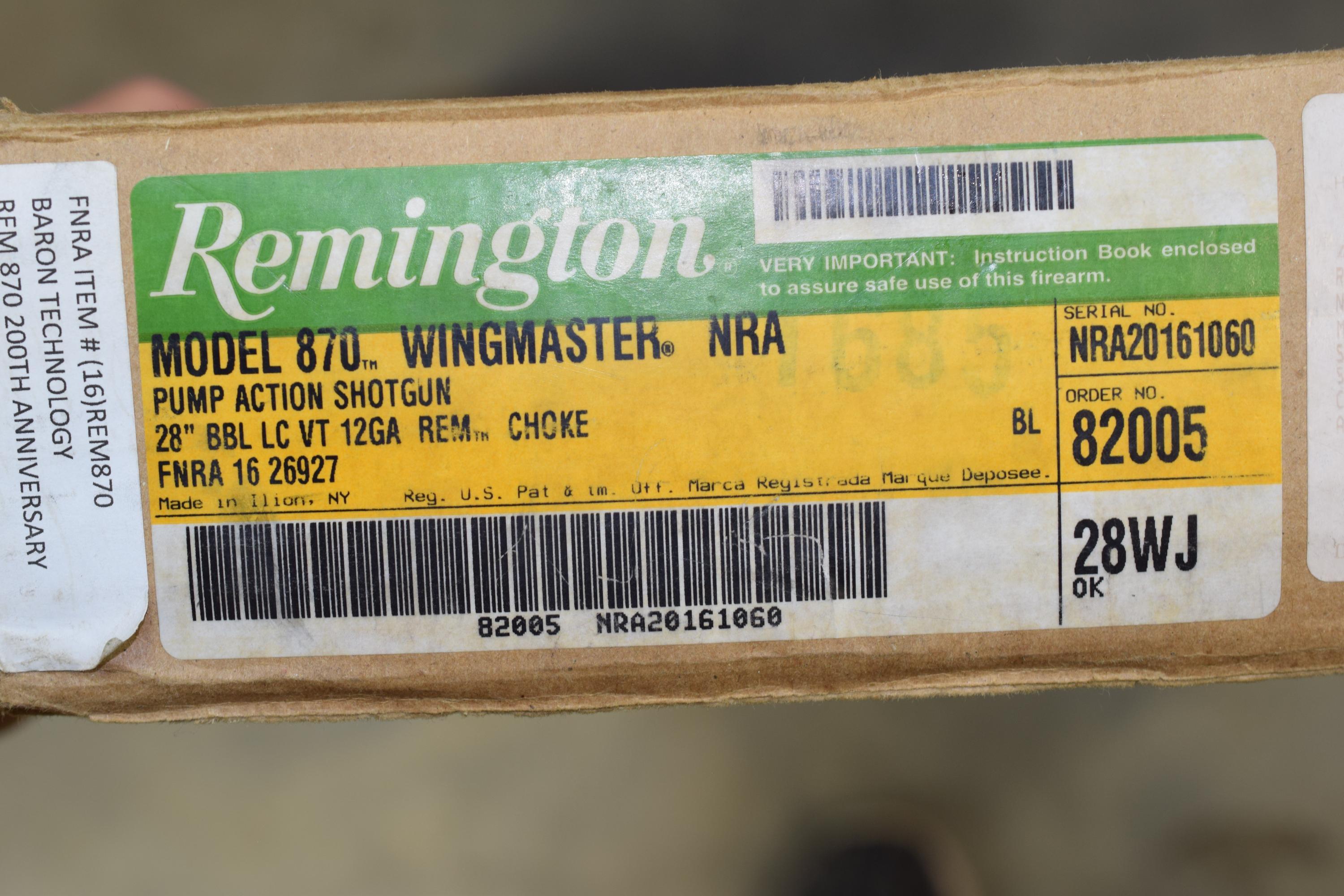 Remington  Mod 870 Wingmaster  200th Anniv.  NRA  12 GA  2.75”  28” Vent-rib Barrel  Tubes