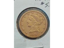 1847 $5. LIBERTY HEAD GOLD PIECE XF