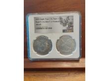 2021 TYPE-1 AND TYPE-2 SILVER EAGLES NGC MS69 IN LARGE SLAB