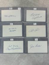 (6) Signed 3 x 5 Index Cards - Haddix, Regalado, Strickland, Trucks, Pierce, and Landes