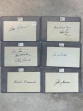 (6) Signed 3 x 5 Index Cards - Robinson, Clark, Edwards, Peck, McBride, and Berardino