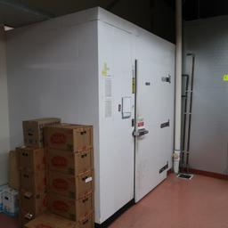 walk-in cooler & freezer (dairy), w/ 14 merchandising doors, including door racks