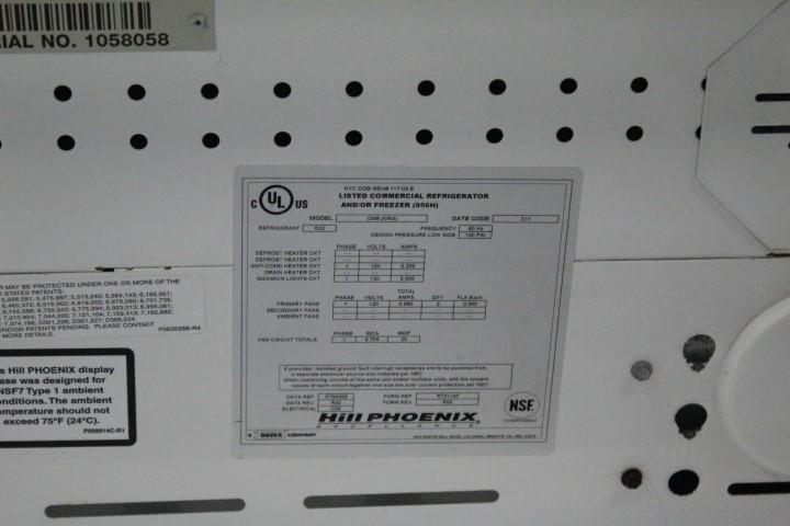 2011 Hill Phoenix Single Deck Meat Case. Remote Cooled, 120 Volt, R22 - Model # OM8 - Serial  # 1058