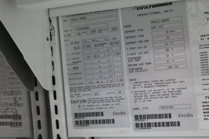 2011 Kysor Warren Meat Case. Remote Cooled, 115 Volt, R22 - Model # MX2LG-08RUN - Serial #  11030004