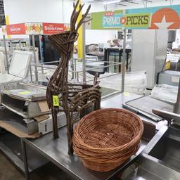 ornamental deer, made of grapevine, plus wicker baskets