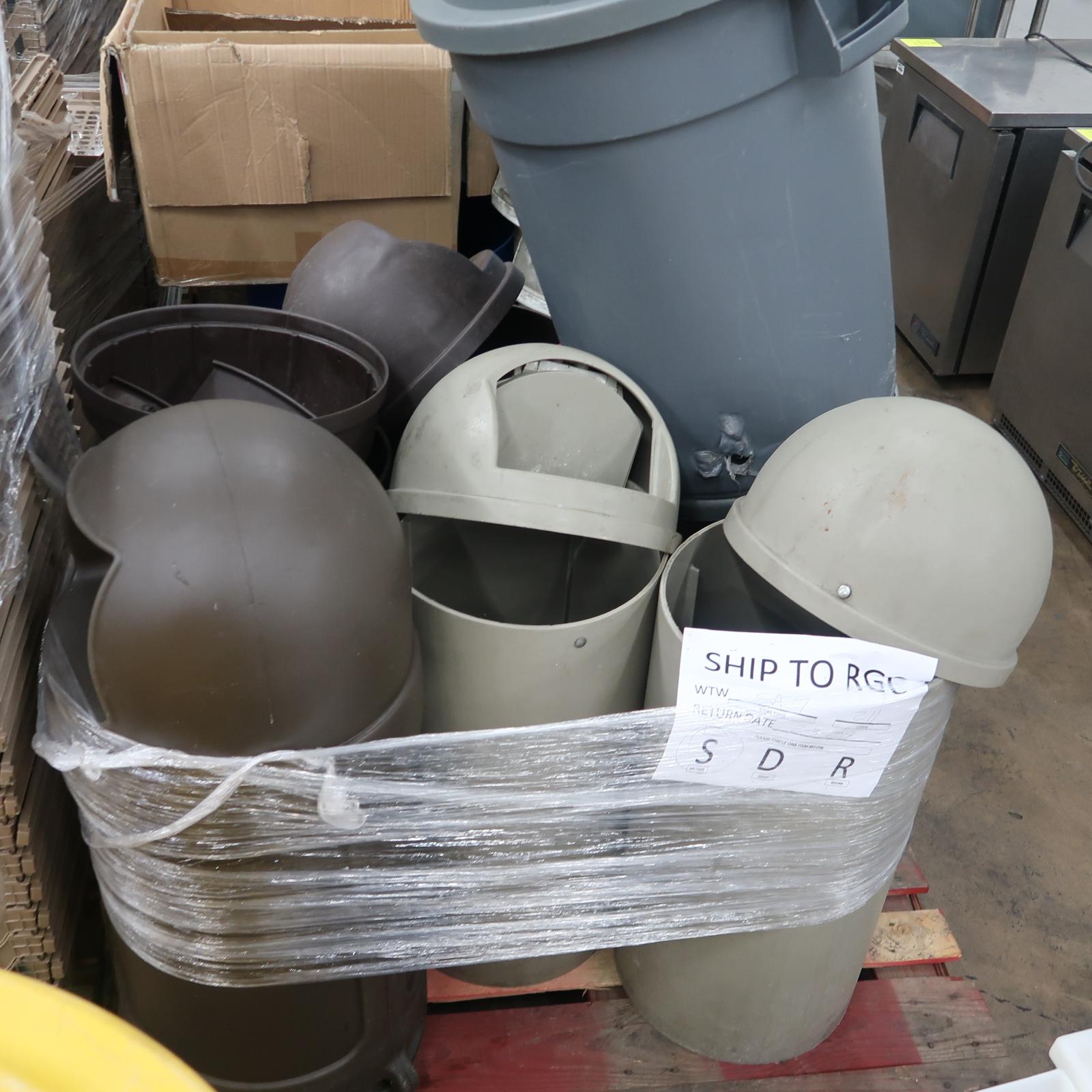 pallet of assorted waste cans & TV