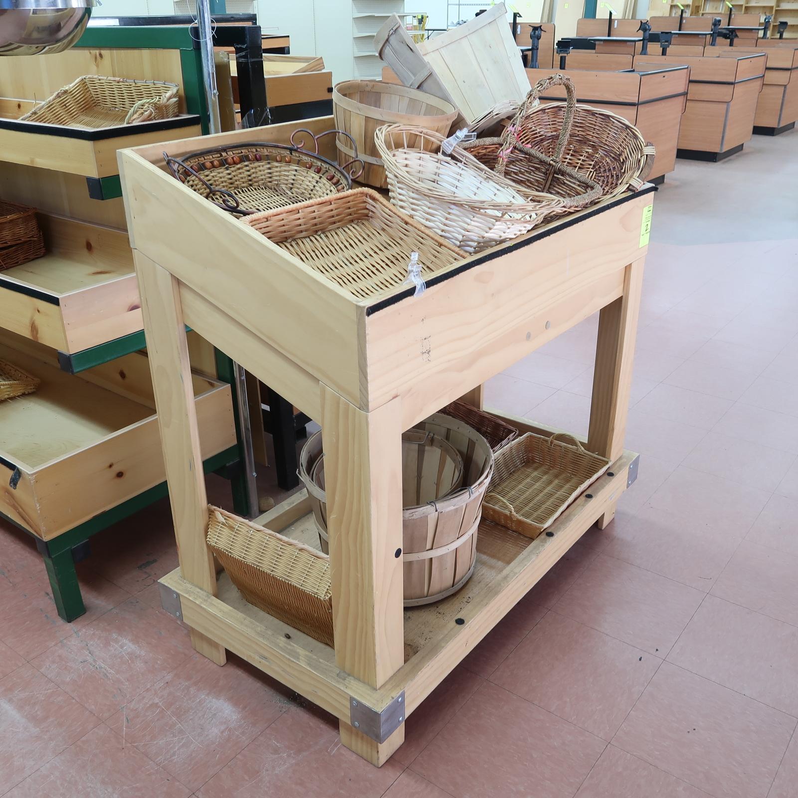 wooden produce merchandiser w/ angled top