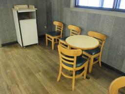 Group Of Tables, Chairs, Trash Can Enclosure